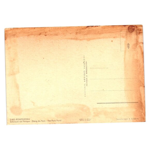 Vintage Pontevedra Spain Park Pond Postcard Duck House Swans Arribas Zaragoza - Picture 2 of 2